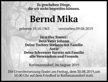 Traueranzeige von Bernd Mika  von Magdeburger Volksstimme