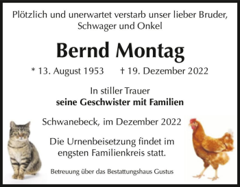Traueranzeige von Bernd Montag  von Magdeburger Volksstimme