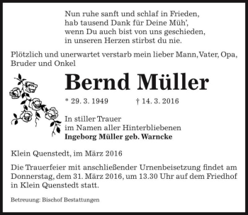 Traueranzeige von Bernd Müller  von Magdeburger Volksstimme
