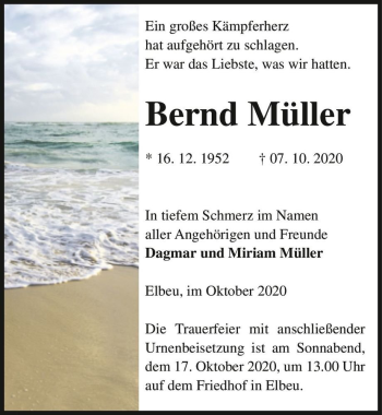 Traueranzeige von Bernd Müller  von Magdeburger Volksstimme