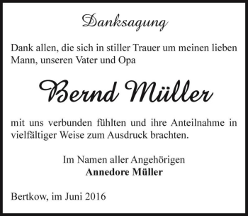 Traueranzeige von Bernd Müller  von Magdeburger Volksstimme