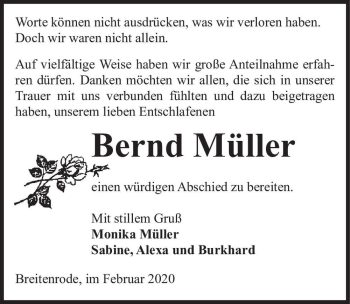 Traueranzeige von Bernd Müller  von Magdeburger Volksstimme