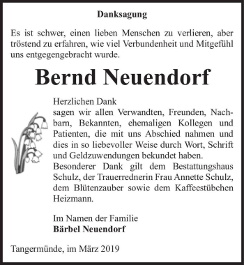 Traueranzeige von Bernd Neuendorf  von Magdeburger Volksstimme
