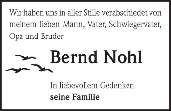 Traueranzeige von Bernd Nohl  von Magdeburger Volksstimme