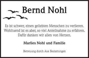 Traueranzeige von Bernd Nohl  von Magdeburger Volksstimme