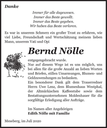 Traueranzeige von Bernd Nölle  von Magdeburger Volksstimme