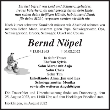 Traueranzeige von Bernd Nöpel  von Magdeburger Volksstimme