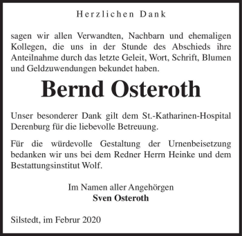 Traueranzeige von Bernd Osteroth  von Magdeburger Volksstimme