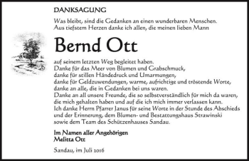 Traueranzeige von Bernd Ott  von Magdeburger Volksstimme