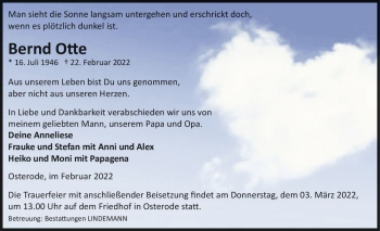Traueranzeige von Bernd Otte  von Magdeburger Volksstimme