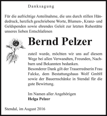 Traueranzeige von Bernd Pelzer  von Magdeburger Volksstimme