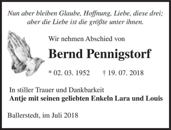 Traueranzeige von Bernd Pennigstorf  von Magdeburger Volksstimme