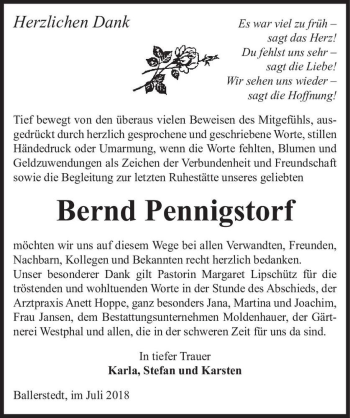 Traueranzeige von Bernd Pennigstorf  von Magdeburger Volksstimme