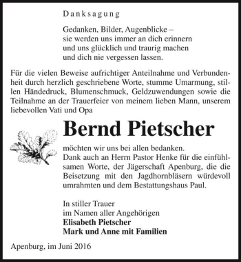 Traueranzeige von Bernd Pietscher  von Magdeburger Volksstimme