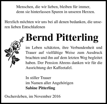 Traueranzeige von Bernd Pitterling  von Magdeburger Volksstimme