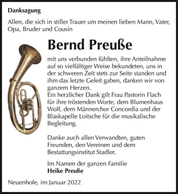 Traueranzeige von Bernd Preuße  von Magdeburger Volksstimme