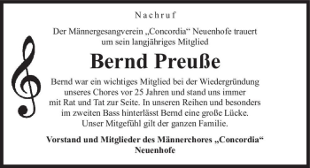 Traueranzeige von Bernd Preuße  von Magdeburger Volksstimme