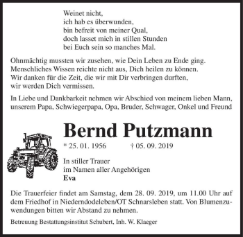 Traueranzeige von Bernd Putzman  von Magdeburger Volksstimme