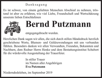 Traueranzeige von Bernd Putzmann  von Magdeburger Volksstimme
