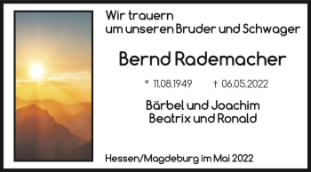 Traueranzeige von Bernd Rademacher  von Magdeburger Volksstimme
