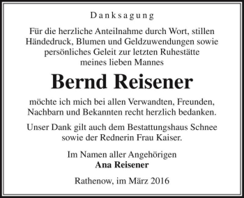 Traueranzeige von Bernd Reisener  von Magdeburger Volksstimme
