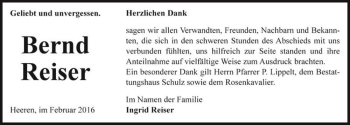 Traueranzeige von Bernd Reiser  von Magdeburger Volksstimme