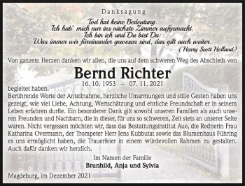 Traueranzeige von Bernd Richter  von Magdeburger Volksstimme