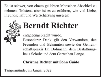 Traueranzeige von Bernd Richter  von Magdeburger Volksstimme