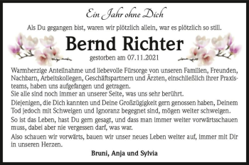 Traueranzeige von Bernd Richter  von Magdeburger Volksstimme