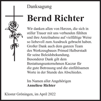Traueranzeige von Bernd Richter  von Magdeburger Volksstimme
