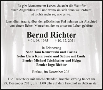 Traueranzeige von Bernd Richter  von Magdeburger Volksstimme