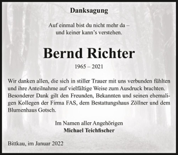 Traueranzeige von Bernd Richter  von Magdeburger Volksstimme