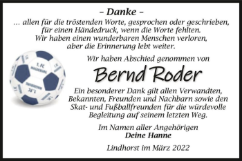 Traueranzeige von Bernd Roder  von Magdeburger Volksstimme