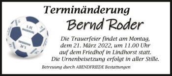 Traueranzeige von Bernd Roder  von Magdeburger Volksstimme