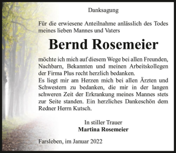 Traueranzeige von Bernd Rosemeier  von Magdeburger Volksstimme