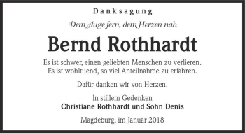Traueranzeige von Bernd Rothhardt  von Magdeburger Volksstimme