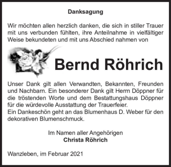 Traueranzeige von Bernd Röhrich  von Magdeburger Volksstimme