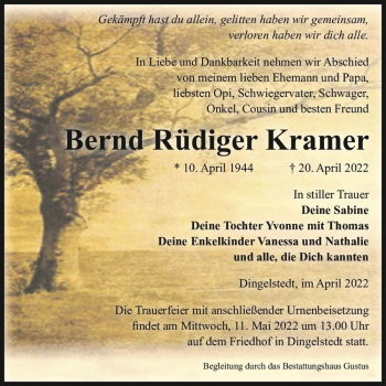 Traueranzeige von Bernd Rüdiger Kramer  von Magdeburger Volksstimme