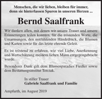 Traueranzeige von Bernd Saalfrank  von Magdeburger Volksstimme