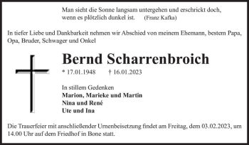 Traueranzeige von Bernd Scharrenbroich  von Magdeburger Volksstimme