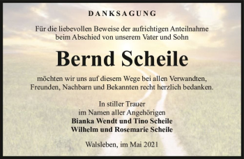 Traueranzeige von Bernd Scheile  von Magdeburger Volksstimme