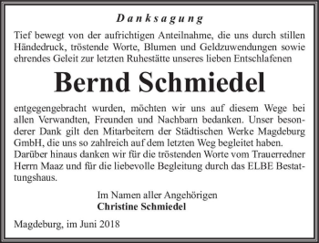 Traueranzeige von Bernd Schmiedel  von Magdeburger Volksstimme