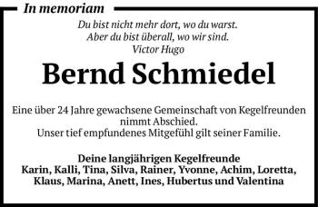 Traueranzeige von Bernd Schmiedel  von Magdeburger Volksstimme