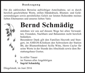 Traueranzeige von Bernd Schmädig  von Magdeburger Volksstimme