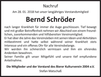 Traueranzeige von Bernd Schröder  von Magdeburger Volksstimme
