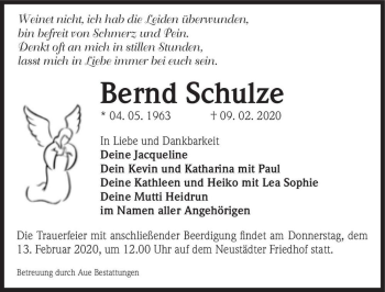 Traueranzeige von Bernd Schulze  von Magdeburger Volksstimme