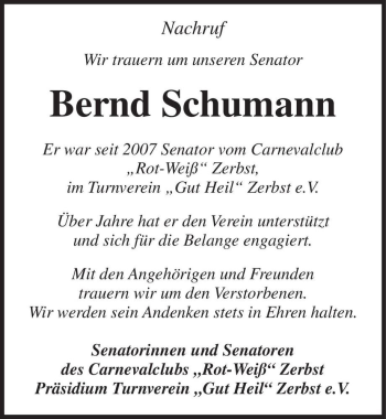 Traueranzeige von Bernd Schumann  von Magdeburger Volksstimme