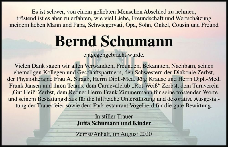  Traueranzeige für Bernd Schumann  vom 05.09.2020 aus Magdeburger Volksstimme