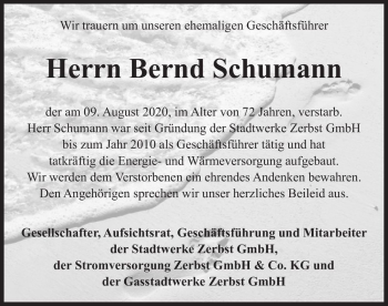Traueranzeige von Bernd Schumann  von Magdeburger Volksstimme