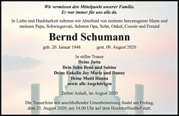 Traueranzeige von Bernd Schumann  von Magdeburger Volksstimme